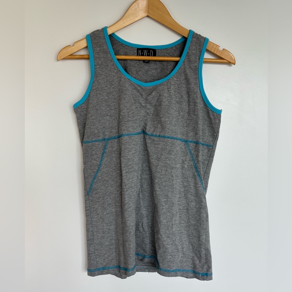 NWD 15” PTP Athletic Tank Top with Trim, Grey and Blue, Size Small.